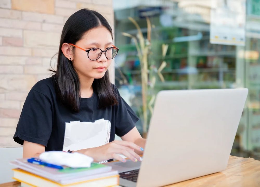Student working on a computer